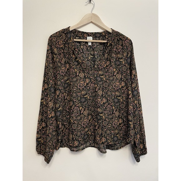 Roan + Ryan Tops - ROAN + RYAN Blouse Top Women Medium Black Floral VNeck Sheer Flowy Office Dressy